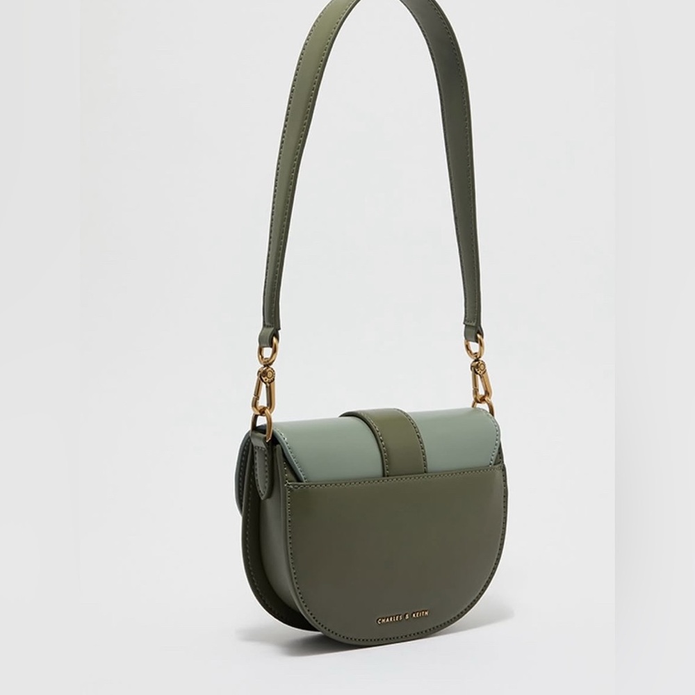 Charles & Keith Micro Gabine Two-tone Saddle Bag in Olive Green Color Block - Picture 4 of 12